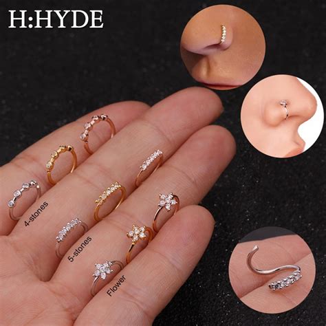 Hhyde 1pc Gold Color 20gx8mm Nose Piercing Jewelry Cz Nose Hoop