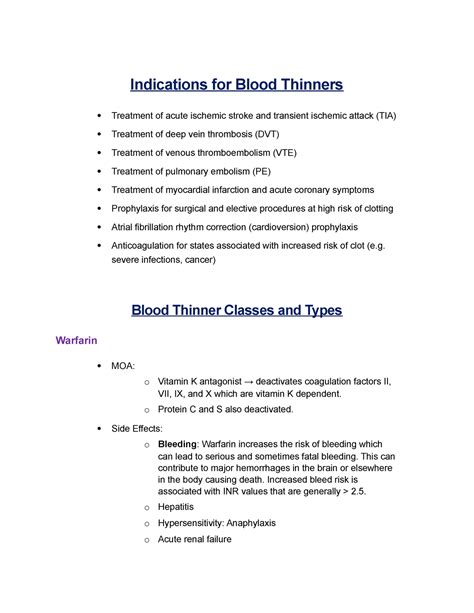 Indications For Blood Thinners Severe Infections Cancer Blood