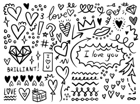 Premium Vector Love Heart Doodle Theme Simple Lines Elements