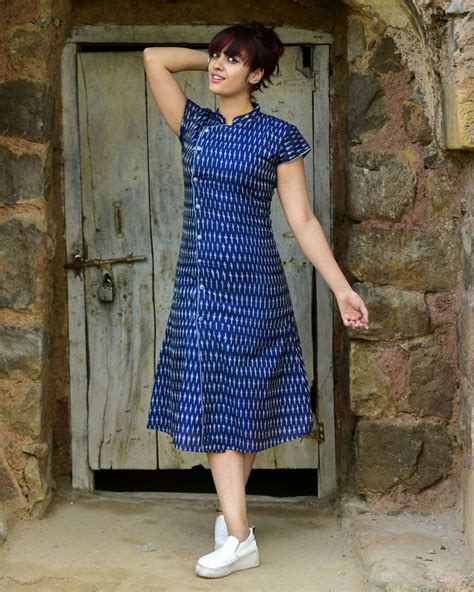 The Secret Label Blue Cotton Printed Dress Simple Kurti Designs Kurta