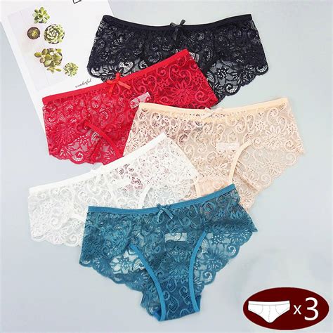 3pcs Plus Size Sexy Women Underwear Floral Lace Panties Female Intimate Lingerie Briefs Uygun