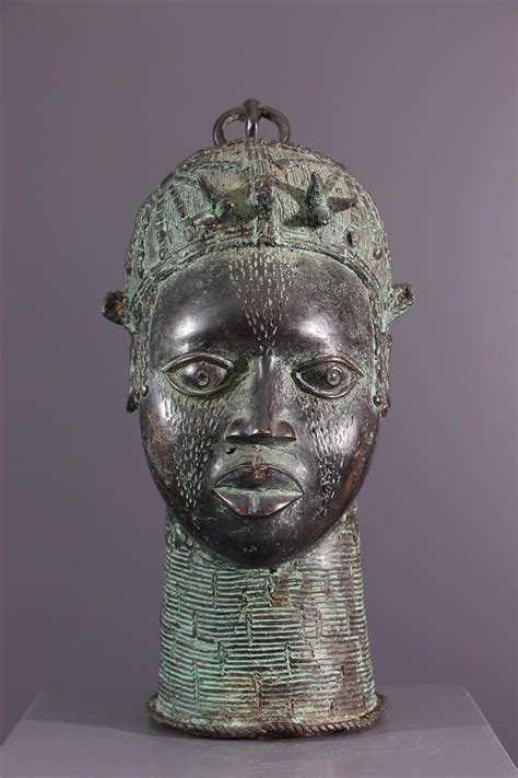 Tête Commémorative Reine Bénin Bronze Art Africain Art Africain