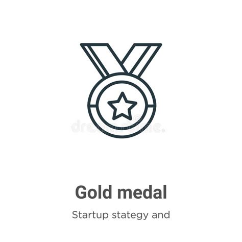 Gold Medal Outline Vector Icon Thin Line Black Gold Medal Icon Flat