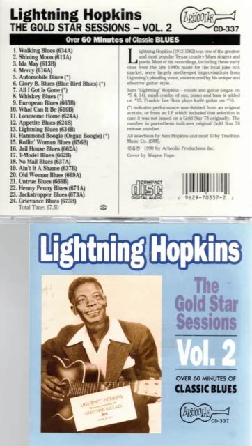 Arhoolie Cd Lightning Hopkins Gold Star Sessions Vol 2 Like New 1150