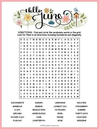 Free Printable Month Of June Word Search In 2023 Summer Words Free