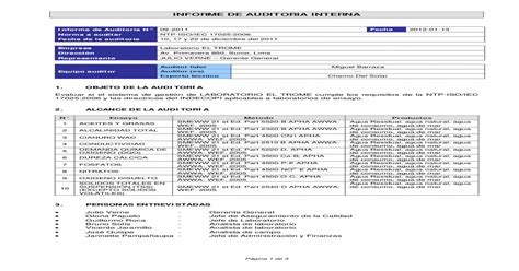 Ejemplo Informe De Auditoria Interna 17025 Pdf Document