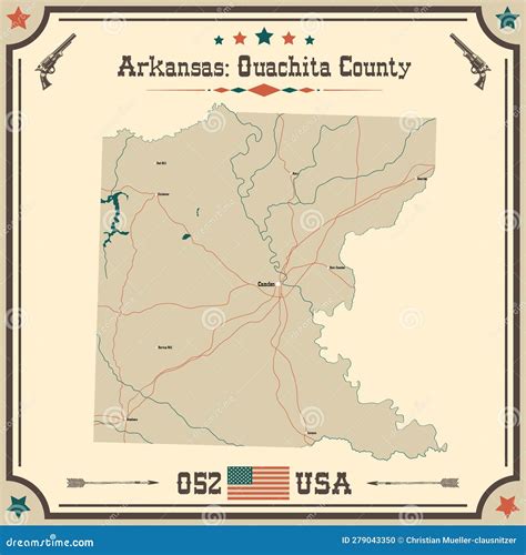 Vintage Map of Ouachita County in Arkansas, USA. Stock Vector