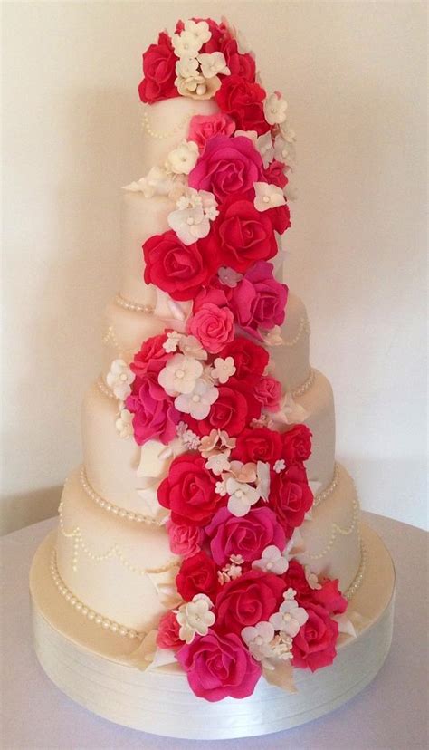 Cascading Rose Wedding Cake Decorated Cake By Cherry Cakesdecor