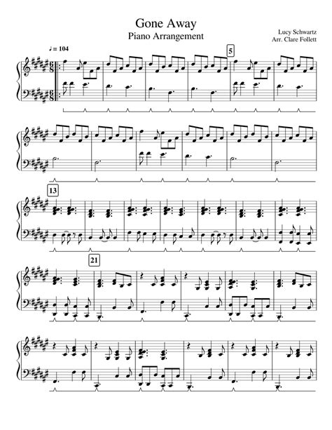 Gone Away Lucy Schwartz Piano Arrangement Sheet Music For Piano Solo