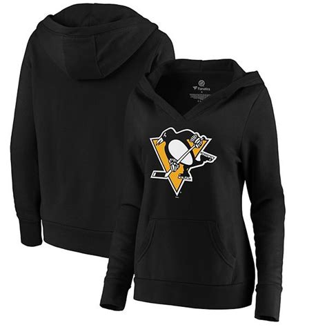Women S Fanatics Branded Black Pittsburgh Penguins Primary Logo V Neck Pullover Hoodie