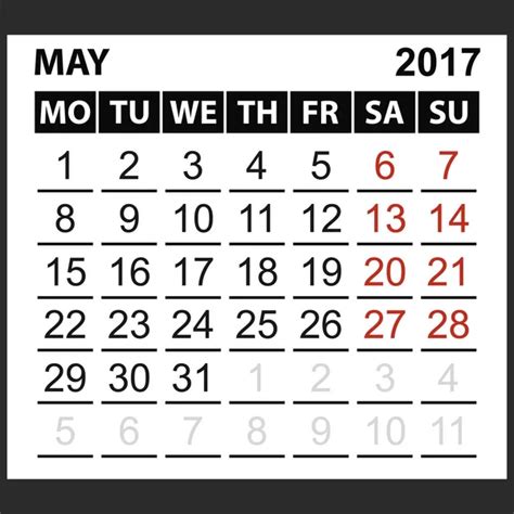 Karta Kalendarz Maj 2017 — Grafika Wektorowa © Koksikoks 130333150