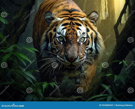 Ai Generated Illustration Wildlife Concept Of Scary Tiger In The Woods