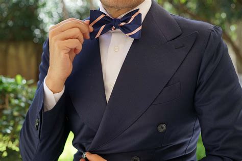 Navy Blue With Peach Stripes Self Tie Bow Tie Wedding Untied Bowties