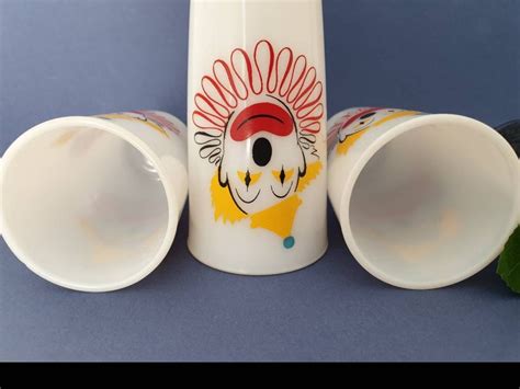 Vintage S Hazel Atlas Clown Face Milk Glass Tumblers Etsy