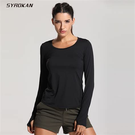 syrokan women s naked feeling active long sleeve workout running sports ventilated t shirt in