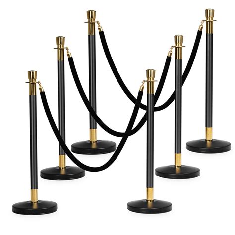 6 Pcs Pole Retractable Ropes Barrier Stanchion Posts Safety And Crowd