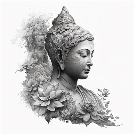 Premium Photo Buddha Statue With Flowers Tattoo Ai Generated Art