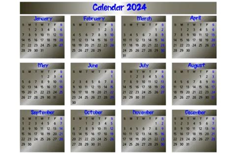 2024 Calendar Sky Black And Yellow Color Vector 2024 Calendar