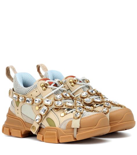 Gucci Flashtrek Sneaker With Removable Crystals In Beige Natural Lyst