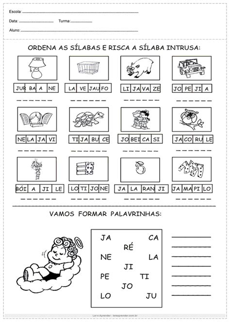 Atividades De Português 1º Ano Ordene As Sílabas Ler E Aprender