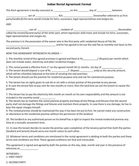 Simple Rental Agreement Format India Download Sample Format Pdf Word Doc