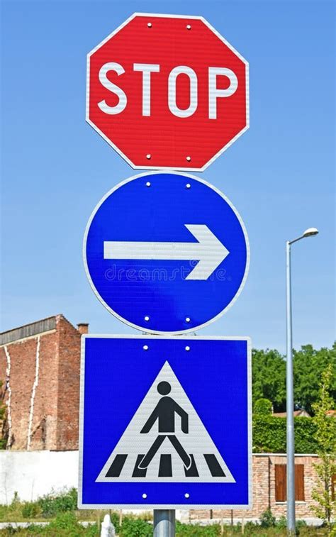 Stop Sign At The Pedestrian Crossing Stock Image Image Of Arrow
