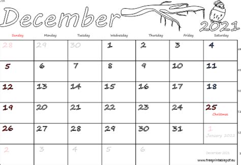 December 2021 Usa Calendar Free Printable Pdf