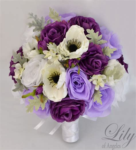 Searching for affordable wedding bouquets for bride and bridesmaids? 17 Piece Package Silk Flower Wedding Bridal Bouquets PLUM ...