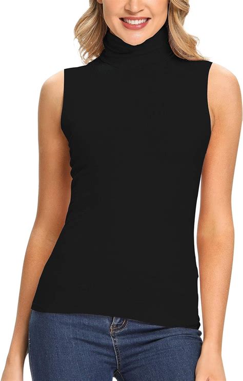 Slimbelle Womens Sleeveless Turtleneck Tank Top Basic Solid T Shirt
