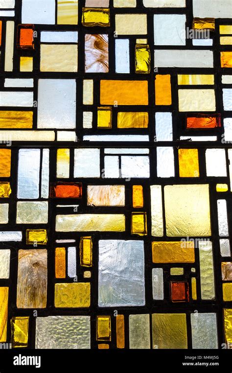 Modern Stained Glass Window Abstract Pattern Warm Colours Stock Photo