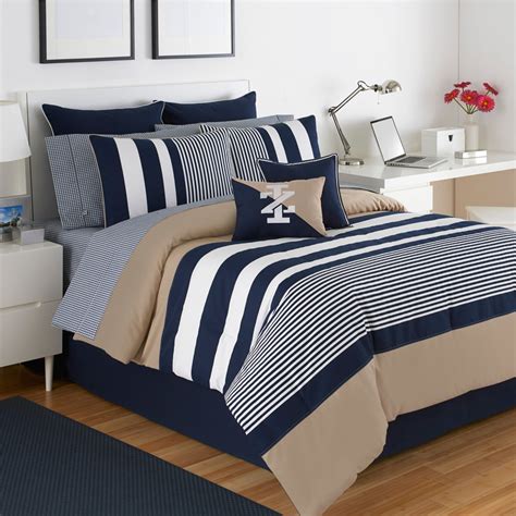 Izod Classic Stripe 4 Piece White Blue And Khaki Comforter Set