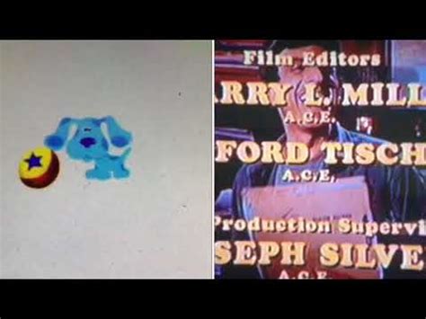 During the credits, blue pops in and out doing four random actions, and at the very end was seen chasing her ballbefore the blue's clues book closed. Blue's Clues, M*A*S*H, Stickin' Around Credits Remix - YouTube