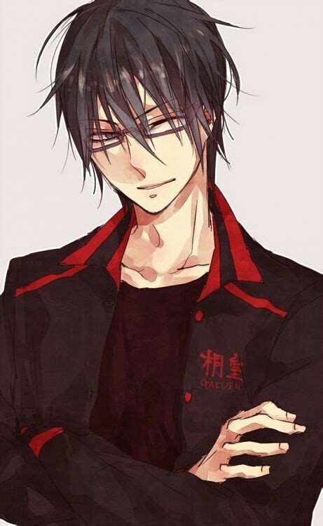 Anime Boy Black Hair Glasses Red And Black Jacket