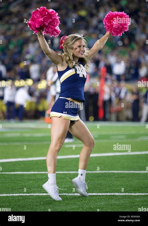 South Bend Indiana Usa 21st Oct 2017 Notre Dame Cheerleader Performs During Ncaa Football
