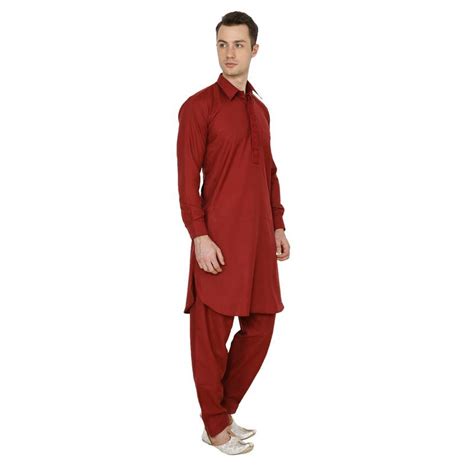 Maroon Plain Faux Cotton Pathani Suits Royal Kurta 2765966