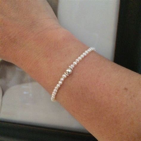 Tiny Freshwater Pearl Stretch Bracelet Sterling Silver Or Gold Fill 3mm