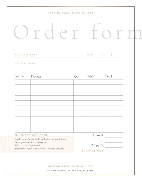 Order Form Template Retail Order Form Simple Invoice Custom Etsy In