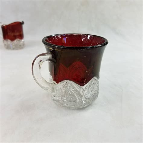 Souvenir Glass Canton Ohio Ruby Red Glass Mug Flash Glass Red Stained