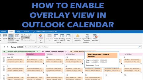 How To Enable Overlay View In Outlook Calendar Youtube