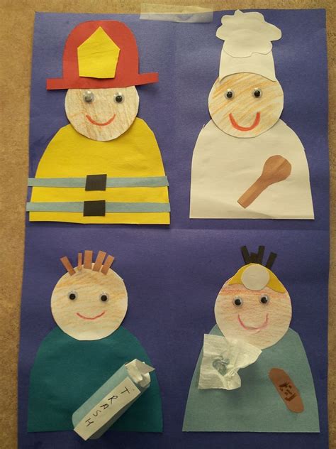 Both styles date to the same time perio. Community Helpers crafts - fireman, chef, garbage man ...