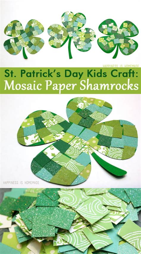 St Patricks Day Kids Craft Mosaic Paper Shamrocks Happiness Is