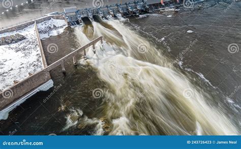 Long Exposure Of Winter Dam And Heavy Water Stock Image Image Of