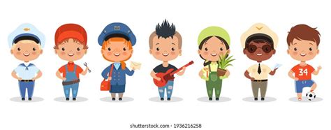 Kids Professions Cartoon Happy Children Different Stock Illustration