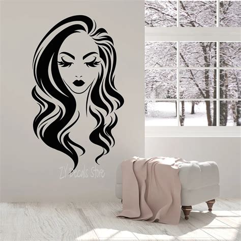 Beauty Salon Vinyl Wall Decal Long Hair Girl Face Makeup Eyelashes Lips