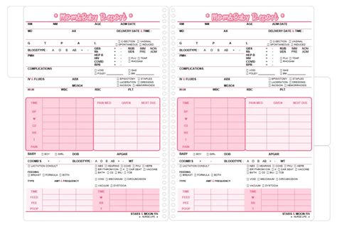 Reusable Mother Baby Report Sheet For Registered Nurses Rn Etsy