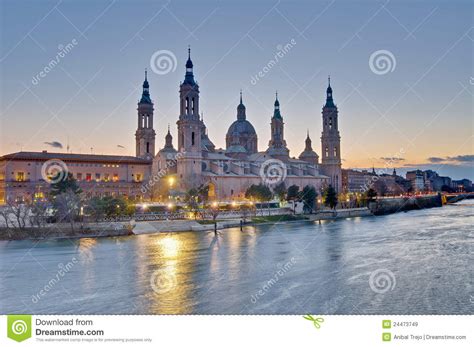 Our Lady Of The Pillar Basilica At Zaragoza Spain Stock