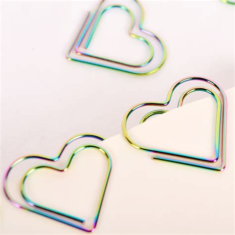 12pcsset Rainbow Heart Shaped Paper Clips Bookmark Planner Tools