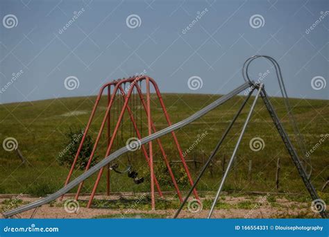 Old Vintage Playground Slide And Swingset Stock Image Image Of