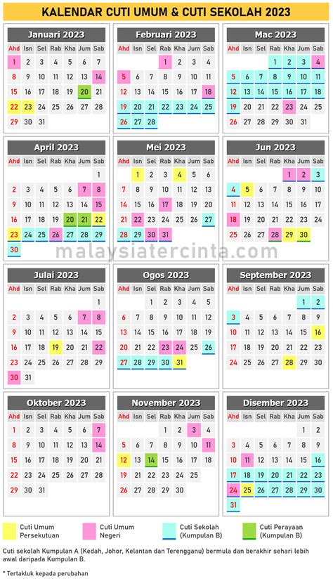 Kalendar Cuti Umum Dan Cuti Sekolah 2023