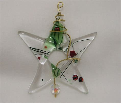 Fused Glass Christmas Star Tree Ornament Or Suncatcher By